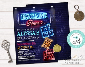 Escape Room Birthday Invitation, Puzzle Room Party, Riddle Room Invite, Exit Game, Editable Birthday Party Template, Instant Download