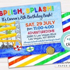Waterpark Birthday Invitation: Editable Water Slide Party Template (Instant Digital Download, 7&quot;x5&quot;)