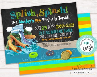 Waterpark Birthday Party Invitation, Splish Splash Bash Invitation, Water Slides Invite, Editable Birthday Party Template, Instant Download