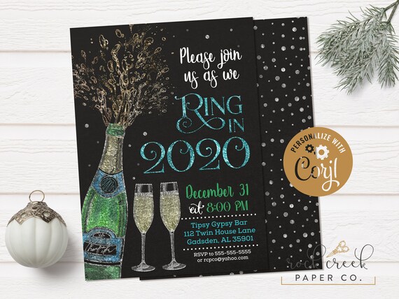 New Year's Eve Party Invitation, Ring in the New Year, Champagne Bottle & Glasses Invitation, Digital Party Invitation, INSTANT ACCESS Il_570xn