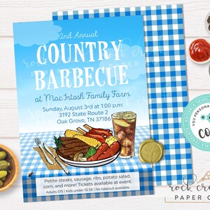Country Barbecue Invitation, Editable Summer Cookout Template (Digital Download) Country Barbecue