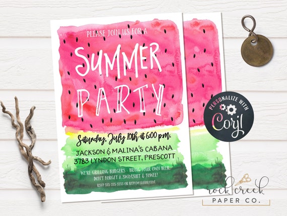 Summer Party Invitation, Watermelon Party Invitation, Pool Party Invitation, BBQ Party Invitation, Digital Party Invitation, INSTANT ACCESS Il_570xn