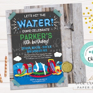 Water Adventure Park Birthday Invitation, Inflatable Water Park Invitation, Aqua Park, Editable Birthday Party Template, Instant Download