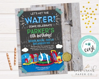 Water Adventure Park Birthday Invitation, Inflatable Water Park Invitation, Aqua Park, Editable Birthday Party Template, Instant Download