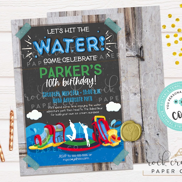 Water Park Geburtstagseinladung: Bearbeitbare Adventure Park Party Vorlage (Instant Download)