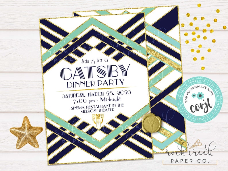 Great Gatsby Invitation, Roaring 20s Party, Art Deco Invitation, Gatsby Gala Invitation, Editable Event Template, Instant Download image 1