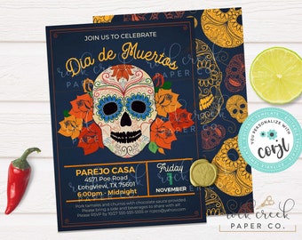 Dia de Muertos Einladung, bearbeitbarer Tag der Toten Party Vorlage (Digitaler Download)
