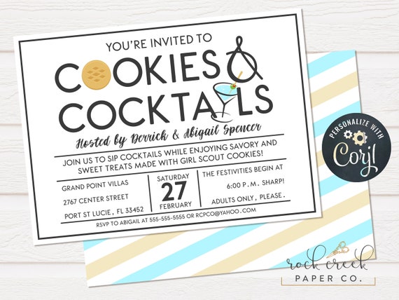 Cookies & Cocktails Invitation, Cookies and Wine Pairing Invitation, Digital Party Invitation, INSTANT ACCESS Il_570xn