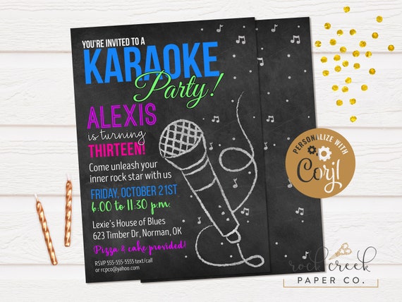 Karaoke Chalkboard Invitation, Karaoke Birthday Party, Karaoke Birthday Invitation, Digital Birthday Party Invitation, INSTANT ACCESS Il_570xn