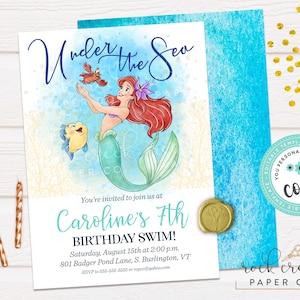 Little Mermaid Birthday Invitation, Mermaid Party, Under the Sea, Ariel, Sebastian, Editable Birthday Party Template, Instant Download