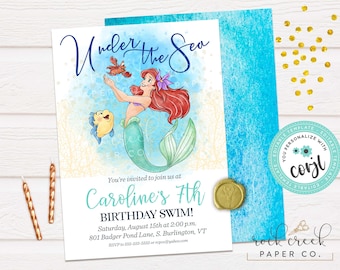 Little Mermaid Birthday Invitation, Mermaid Party, Under the Sea, Ariel, Sebastian, Editable Birthday Party Template, Instant Download