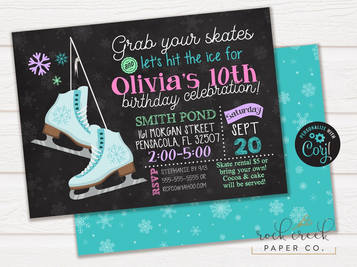 Ice Skating Birthday Invitation Skating Rink Party Ice Etsy