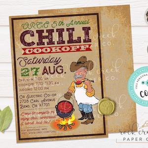 Chuckwagon Kochen Einladung, Chili Wettbewerb, Chili Koch-Einladung, Chili Kochparty, bearbeitbare Ereignisvorlage, Sofort Download