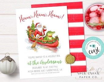 Christmas Santa Bayou Canoe Invitation, Editable Holiday Party Template (Digital Download)