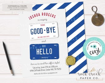 License Plate College Send Off Invitation, Editable Farewell Party Template (Digital Download)