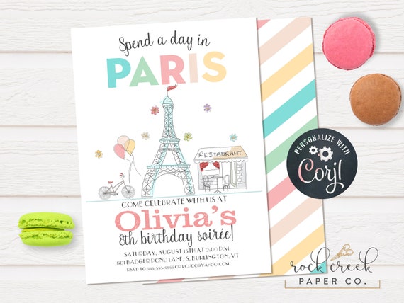 Paris Birthday Invitation, Rome Birthday Invitation, London Birthday Invitation, Digital Birthday Party Invitation, INSTANT ACCESS Il_570xn