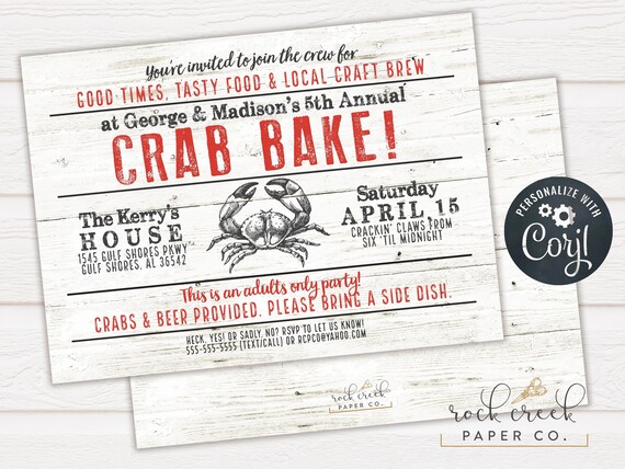 Crab Bake Invitation, Crab Boil Invitation, Seafood Boil Invitation, Digital Party Invitation, INSTANT ACCESS Il_570xn