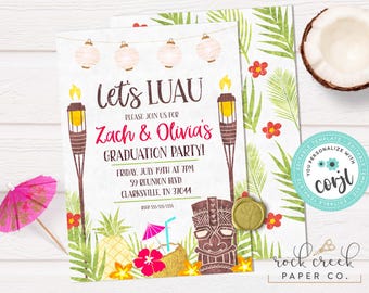 Luau Invitation, Editable Graduation Party Template (Digital Download)