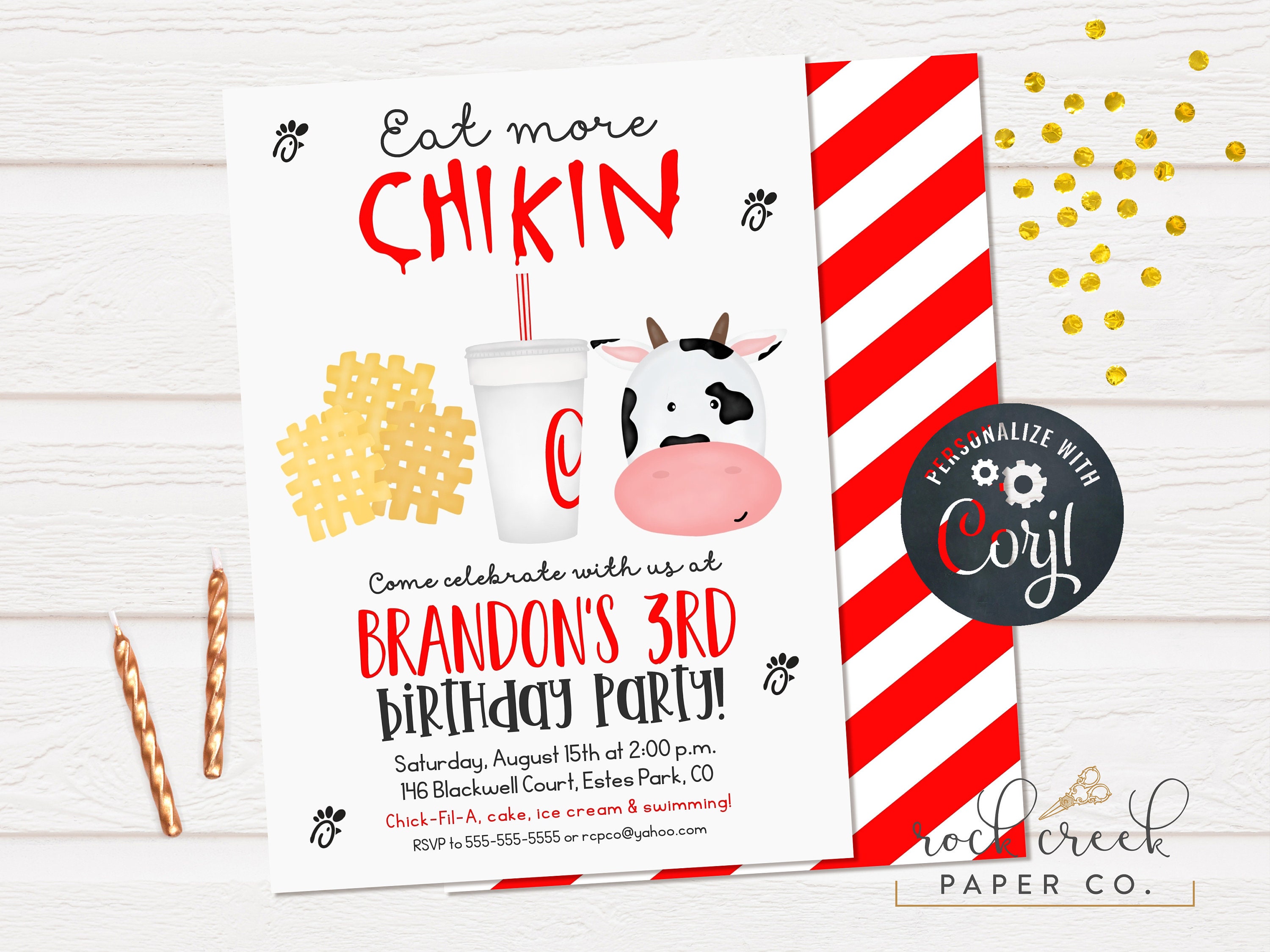 Eat More Chicken Birthday Invitation Chick-Fil-A Party | Etsy