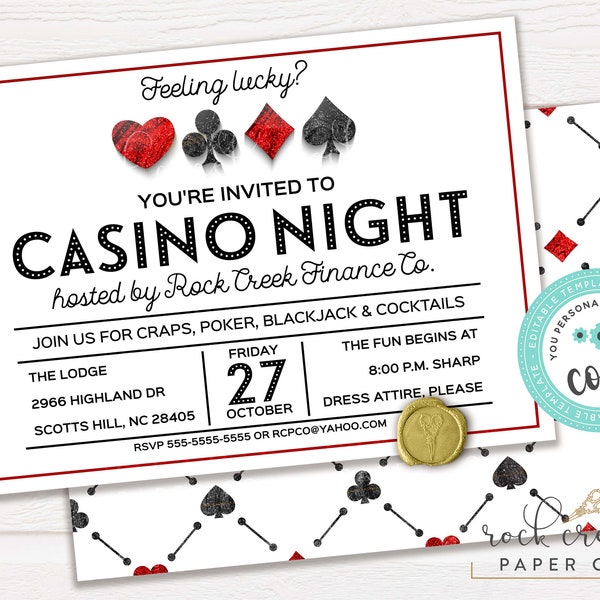 Casino Night Invitation, Poker Run Invitation, Gambling Invitation, Las Vegas Party, Casino Party, Editable Event Template, Instant Download