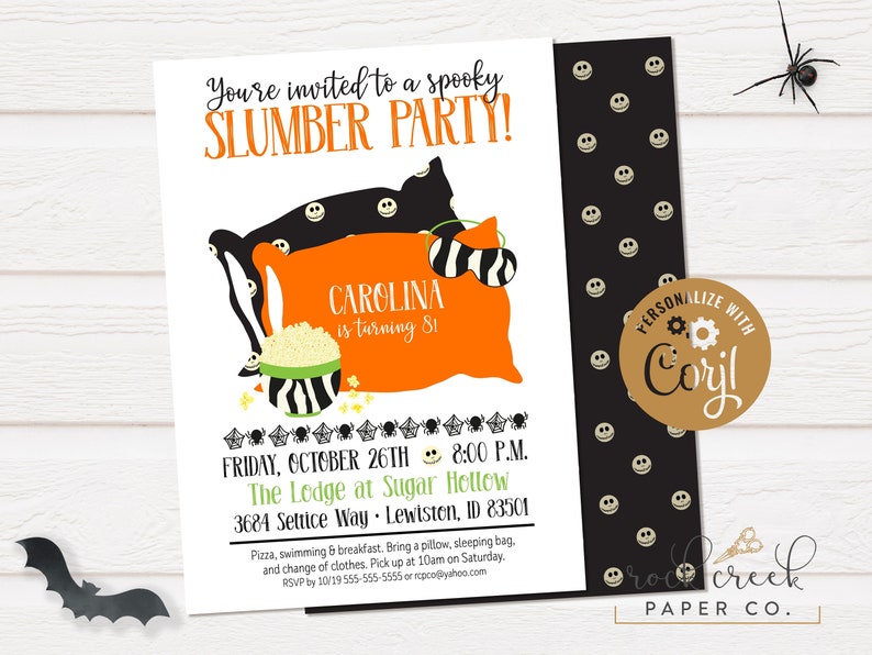 Halloween Slumber Party Invitation Halloween Birthday Party Etsy
