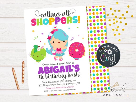 Shopkins Birthday Invitation, Shoppies Birthday Invitation, Jessie Cake Invitation, Digital Birthday Party Invitation, INSTANT ACCESS Il_570xn