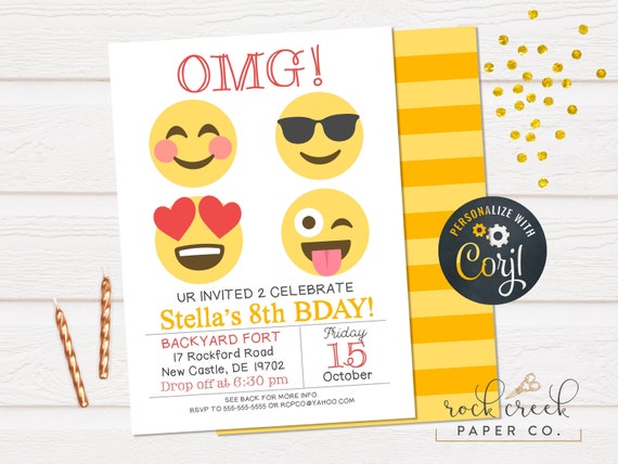 Emoji Birthday Invitation, Emoticon Invitation, Smiley Faces Invitation, Digital Birthday Party Invitation, INSTANT ACCESS Il_570xn