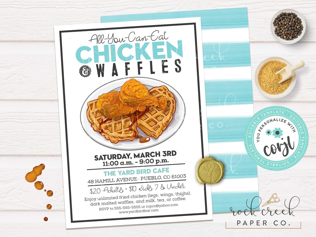 Chicken & Waffles Fundraiser Invitation: Editable Event Template ...