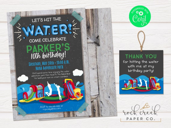 Water Adventure Park Birthday Invitation, Inflatable Water Park Invitation, Digital Birthday Party Invitation, INSTANT ACCESS Il_570xn