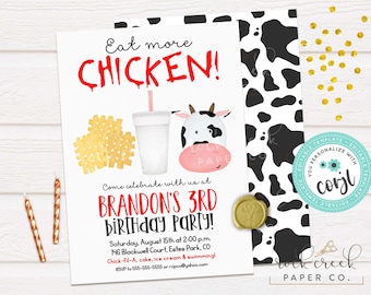 Eat More Chicken Birthday Invitation: Editable Party Templates (Digital Download)