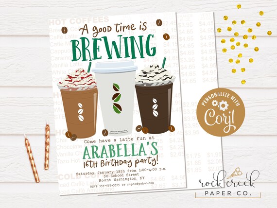 Coffee Birthday Invitation, Latte Fun Birthday Invitation, Coffee House Birthday Invitation, Digital Event Invitation, INSTANT ACCESS Il_570xn
