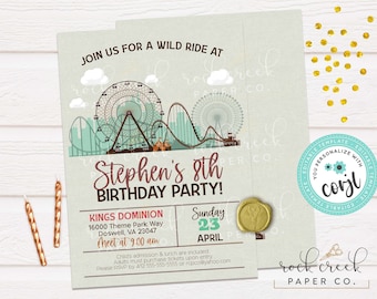 Amusement Park Birthday Invitation, Editable Party Template (Digital Download)