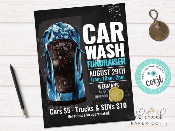 Car Wash Fundraiser Flyer: Editable Template (Digital Download)