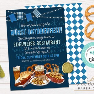Wurst Oktoberfest Invitation, Biergarten Party, Pretzels, Wienerschnitzel, German Heritage Party, Editable Event Template, Instant Download