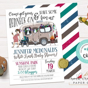 Faire-part de baby shower blanc poubelle, baby shower plouc, baby shower de trailer park, modèle modifiable de baby shower, téléchargement immédiat