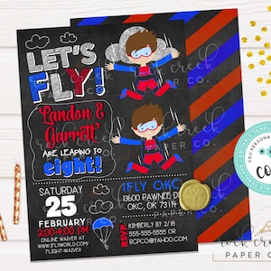 iFly Skydiving Twin Boys Birthday Invitation: Editable Party Template (Instant Digital Download, 5&quot;x7&quot;)