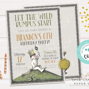 Wild Things födelsedagsinbjudan: Redigerbar festmall (direkt nedladdning)
