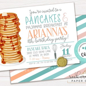 Pancakes & Pajamas Invitation, Pancake Breakfast Party, Pancakes and Pajamas Invitation, Editable Birthday Party Template, Instant Download