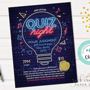 Quiz Night Invitation, Editable Trivia Event Template (Digital Download) 8.5x11 inches