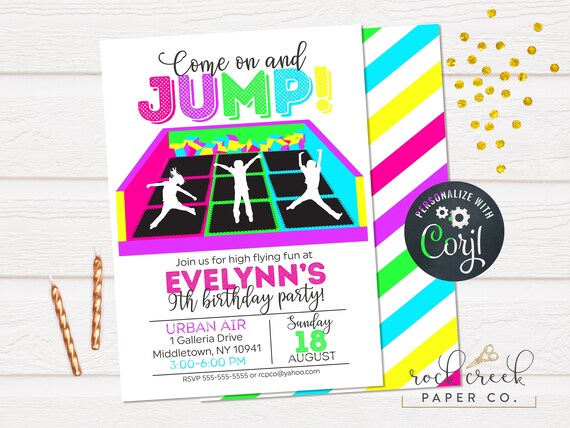Trampoline Park Birthday Invitation Bounce Party Invitation Etsy