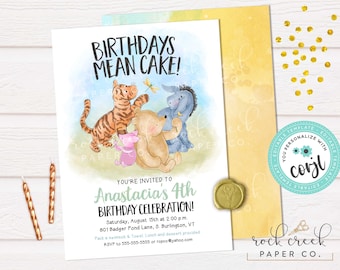 Classic Winnie the Pooh Birthday Invitation, Editable Party Template (Digital Download)
