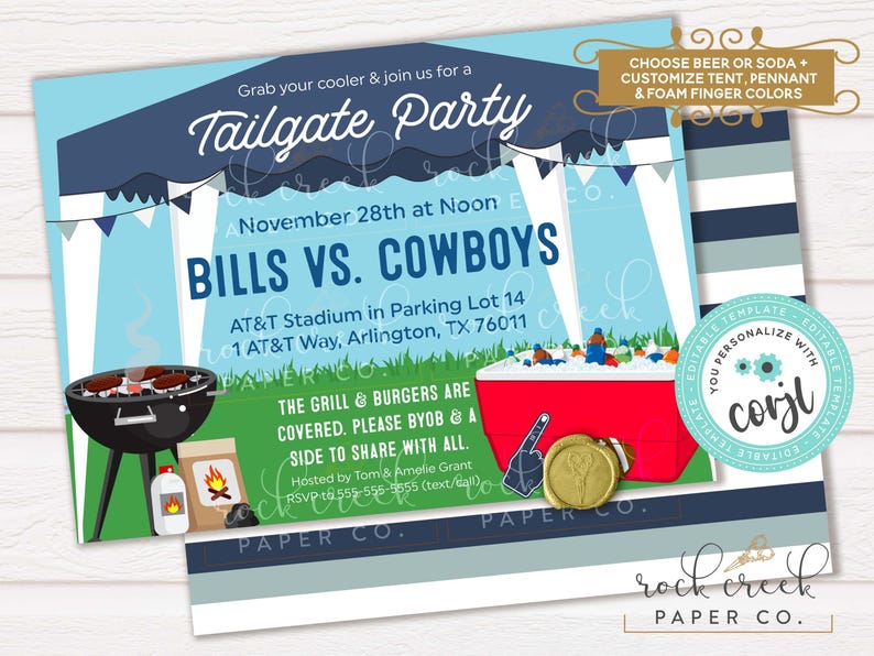 Tailgate Party Invitation, Editable Football Party Template (Digital Download) image 1