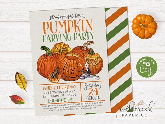Pumpkin Carving Invitation, Jack o' Lantern Carving Invitation, Halloween Party Invitation, Digital Event Invitation, INSTANT ACCESS Il_570xn