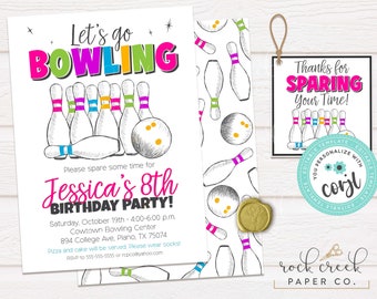 Bowling Birthday Party Invitation, Strike Up Some Fun, Spare Some Time, Bowling Party, Editable Birthday Party Template, Instant Download