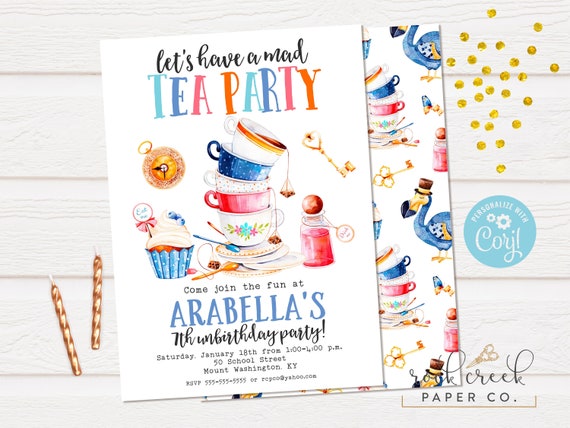 Mad Tea Birthday Invitation, Unbirthday Party, Mad Tea Thank You, Alice in Wonderland, Digital Birthday Party Invitation, INSTANT ACCESS Il_570xn