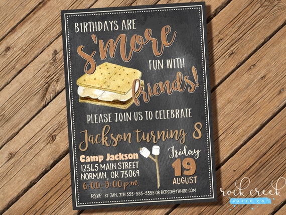 S Mores Chalkboard Invitation S Mores Birthday Invitation Bonfire