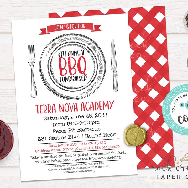 Barbecue Fundraiser Invitation, BBQ Party, Charity Fundraiser, Church Fundraiser, School Fundraiser, Digital Template, Instant Download