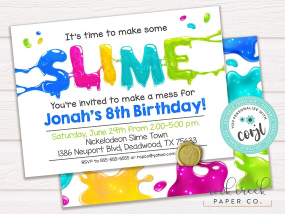 Faire-part d'anniversaire Slime, fête de fabrication de Slime