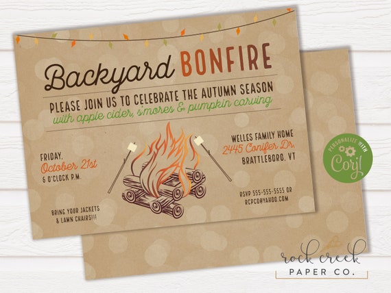 Backyard Bonfire Invitation, S'mores Roasting Invitation, Autumn Party Invitation, Digital Party Invitation, INSTANT ACCESS Il_570xn