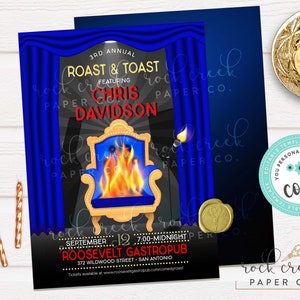 Inbjudan till Comedy Roast & Toast, redigerbar mall för nattklubbsevenemang (digital nedladdning)